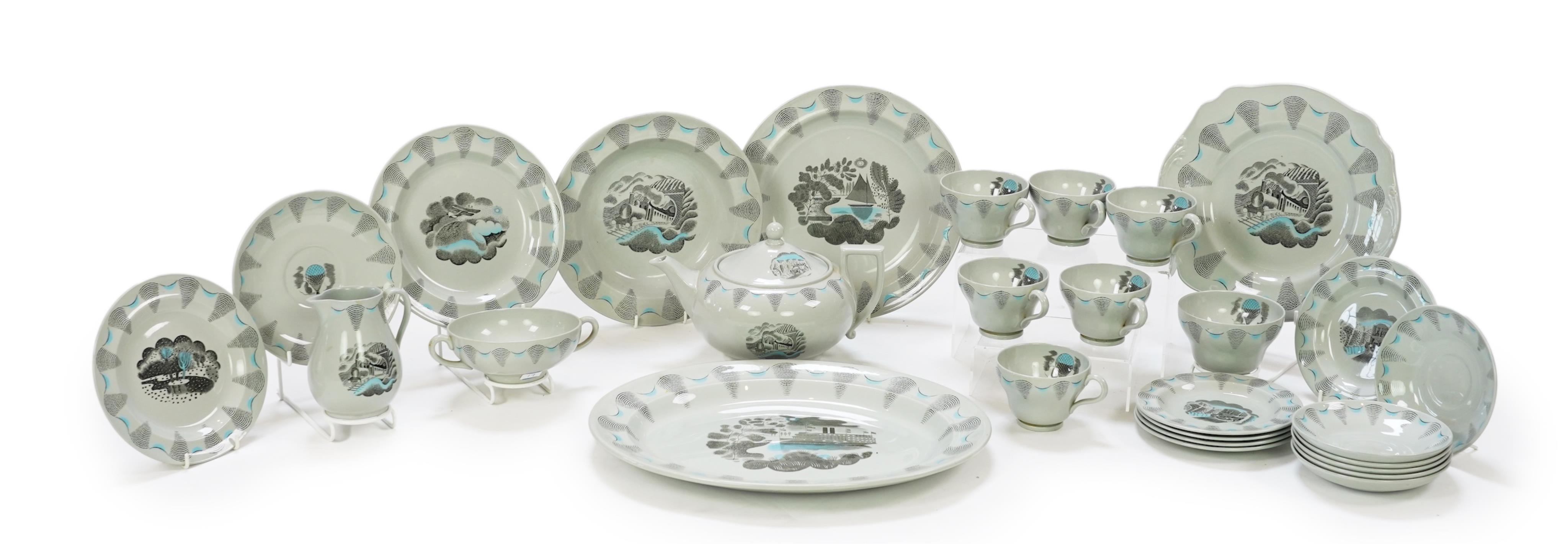 Eric Ravilious (1903-1942) for Wedgwood: A 'Travel' pattern part tea and dinner service